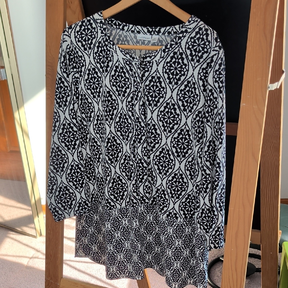 Croft & Barrow Black and White Patterned Women's Tunic Top XL
